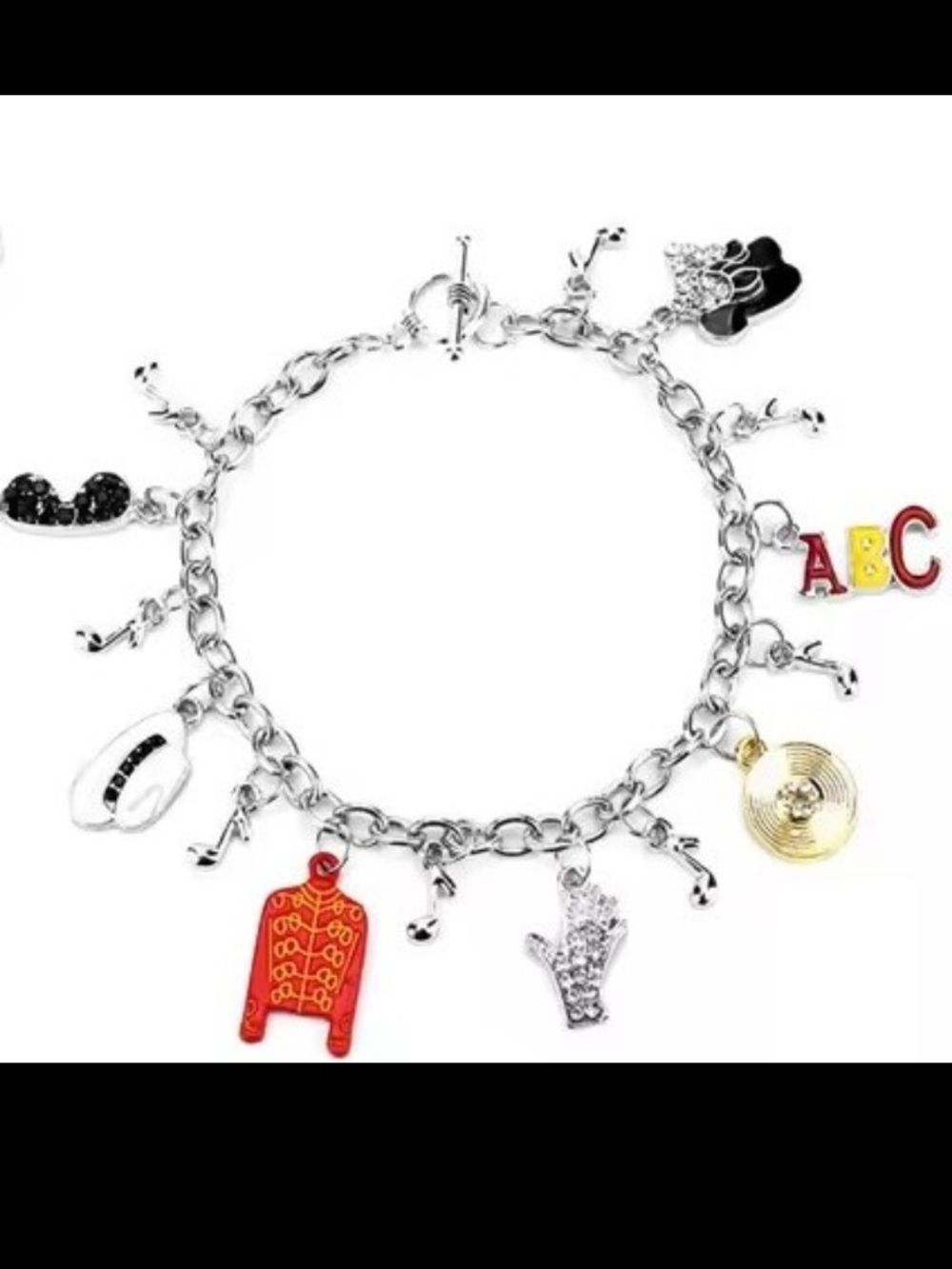 Silver Michael Jackson Charm Bracelet with Colorful Enamel Accents